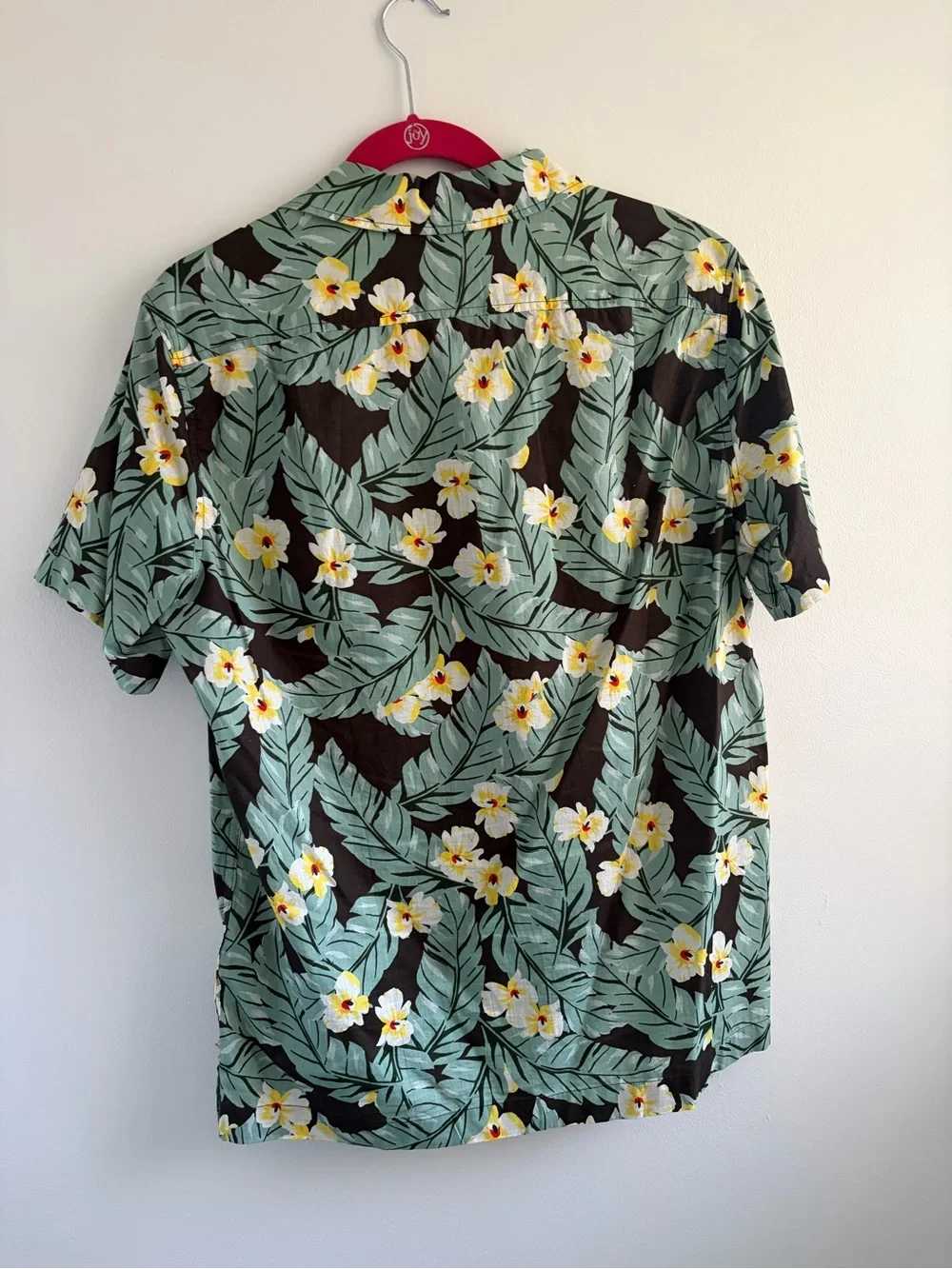 J. Crew Black Short-Sleeve Floral Button-Down with Green Leaves